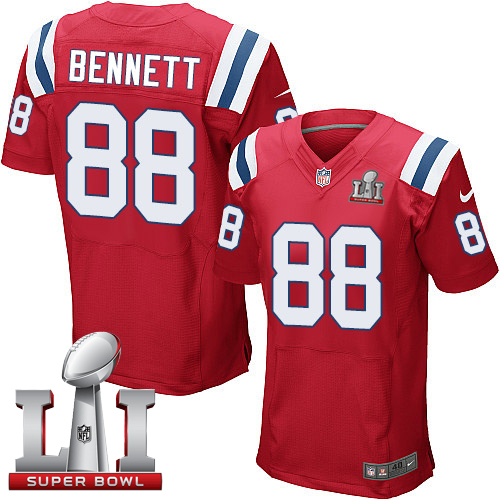  Patriots 88 Martellus Bennett Red Alternate Super Bowl LI 51 Men Stitched NFL Elite Jersey