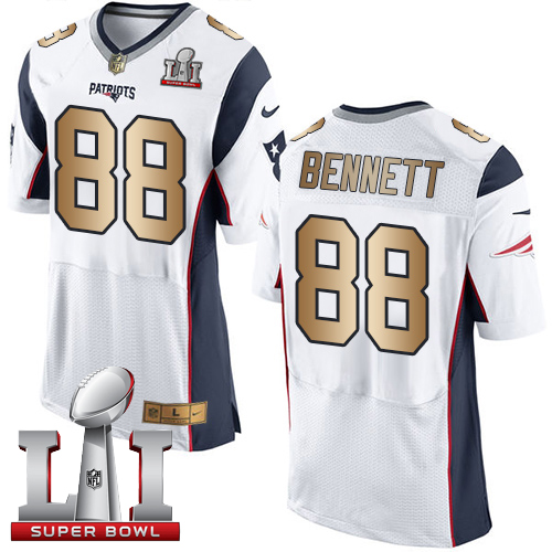  Patriots 88 Martellus Bennett White Super Bowl LI 51 Men Stitched NFL New Elite Gold Jersey