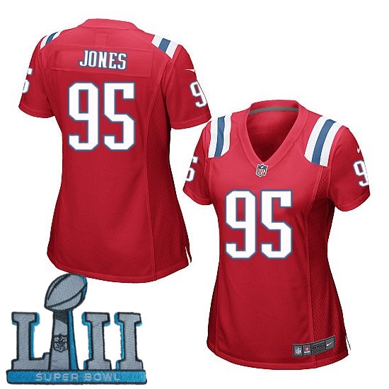  Patriots 95 Chandler Jones Red Women 2018 Super Bowl LII Game Jersey