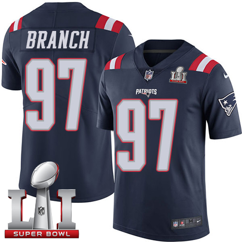  Patriots 97 Alan Branch Navy Blue Super Bowl LI 51 Men Stitched NFL Limited Rush Jersey