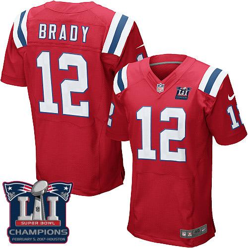  Patriots12 Tom Brady Red Alternate Super Bowl LI Champions Men Stitched NFL Elite Jersey