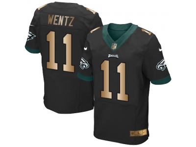  Philadelphia Eagles 11 Carson Wentz Black Alternate Men Stitched NFL New Elite Gold Jersey