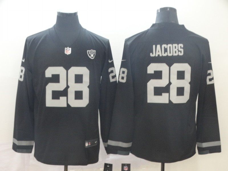 Nike Raiders 28 Josh Jacobs Black Therma Long Sleeve Jersey