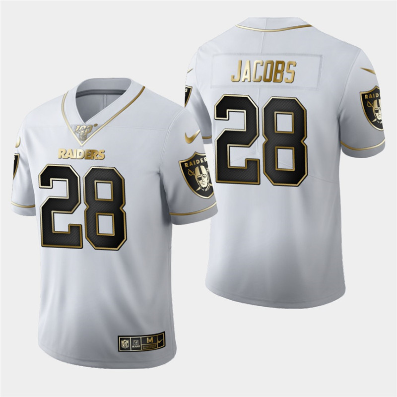 Nike Raiders 28 Josh Jacobs White 100th Season Vapor Untouchable Limited Jersey