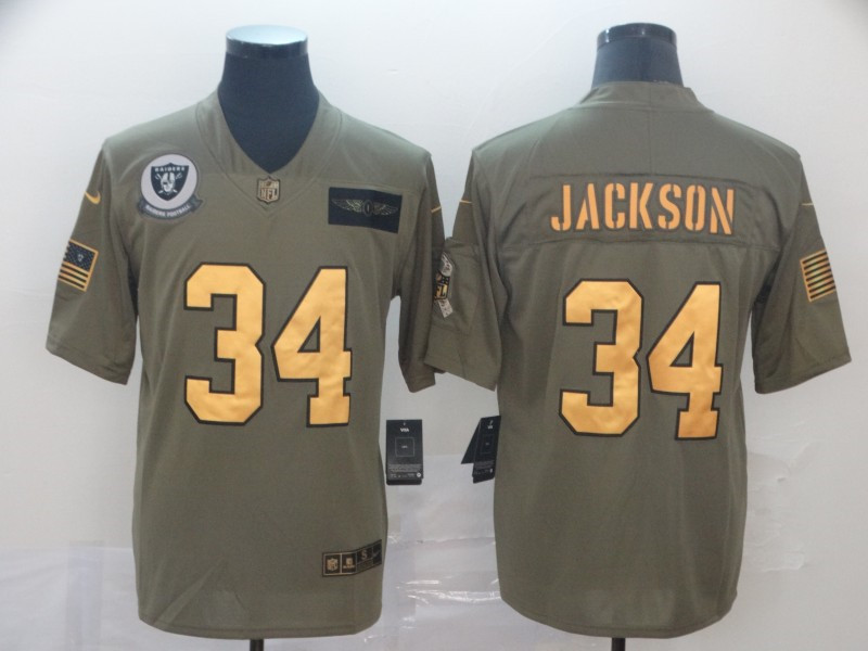 Nike Raiders 34 Bo Jackson 2019 Olive Gold Salute To Service Limited Jersey