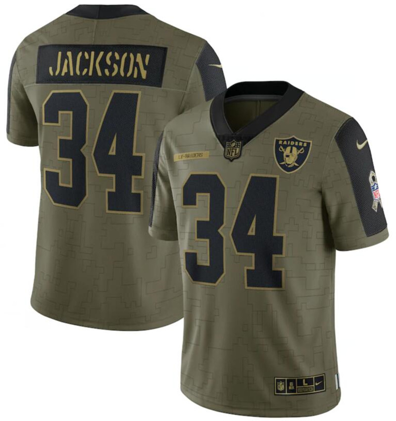 Nike Raiders 34 Bo Jackson Olive 2021 Salute To Service Limited Jersey