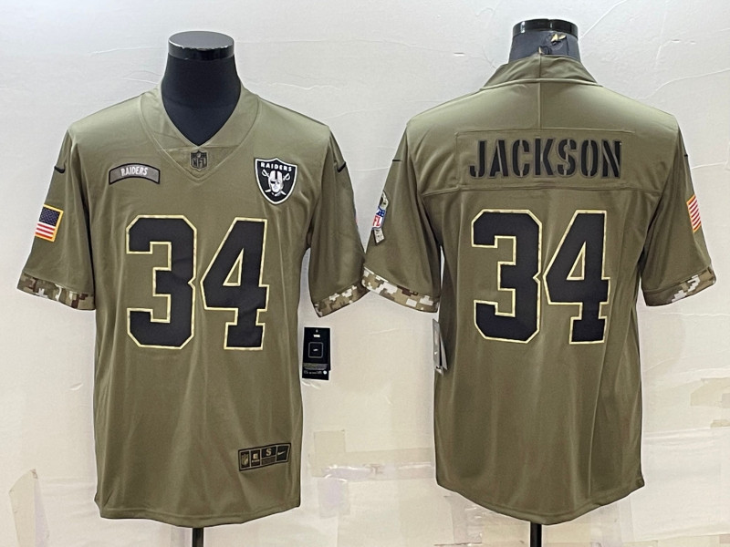 Nike Raiders 34 Bo Jackson Olive 2022 Salute To Service Limited Jersey