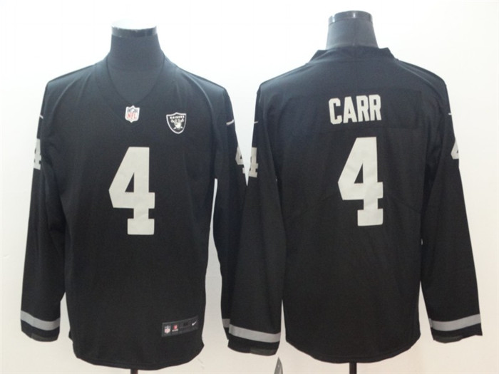  Raiders 4 Derek Carr Black Therma Long Sleeve Jersey