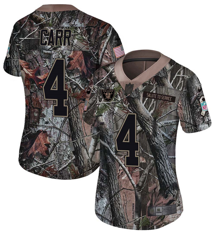  Raiders 4 Derek Carr Camo Women Rush Limited Jersey