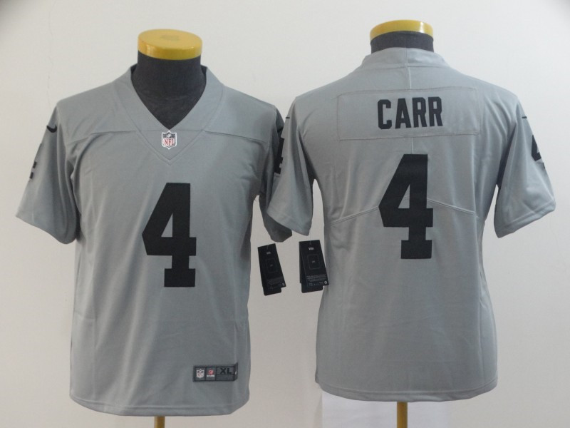 Nike Raiders 4 Derek Carr Gray Youth Inverted Legend Limited Jersey
