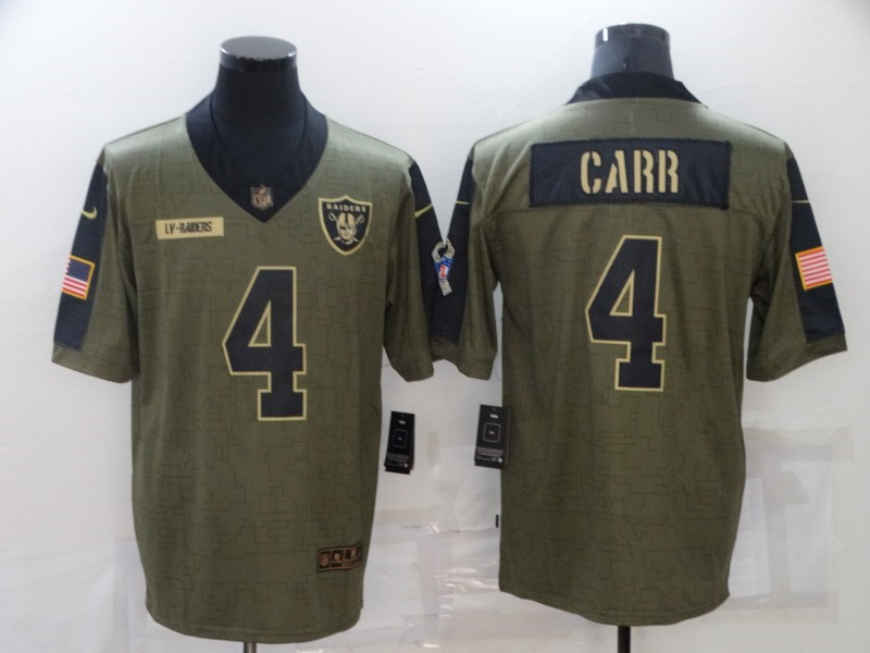 Nike Raiders 4 Derek Carr Olive 2021 Salute To Service Limited Jersey