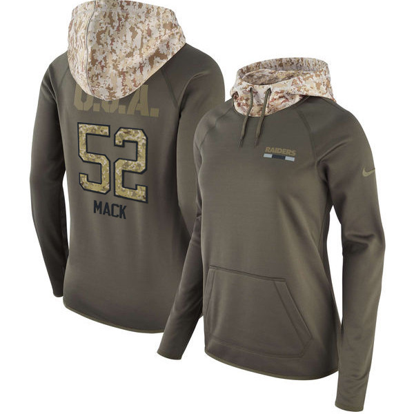  Raiders 52 Khalil Mack Olive Women Salute To Service Pullover Hoodie