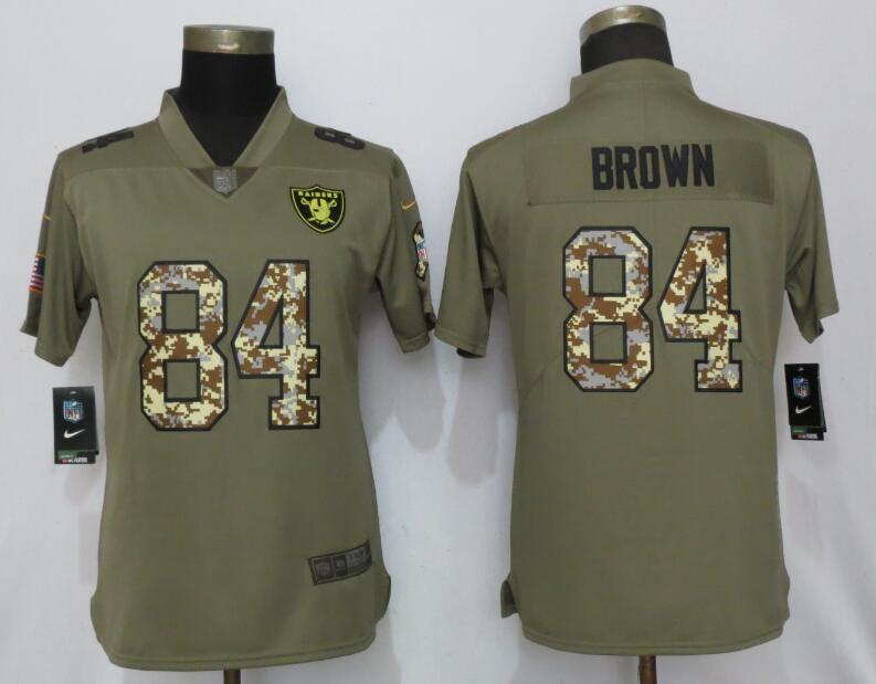 Nike Raiders 84 Antonio Brown Olive Camo Women Salute to Service Limited Jersey