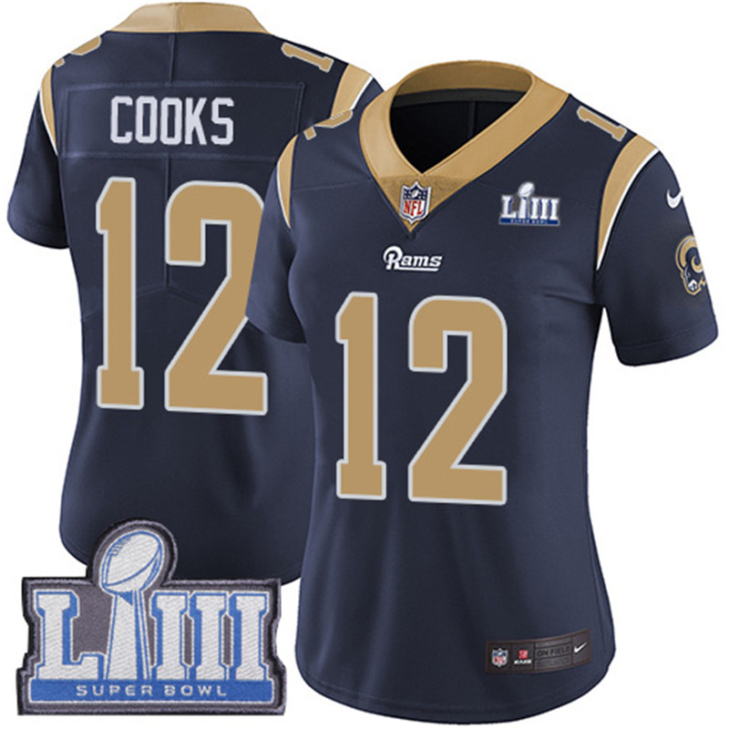  Rams 12 Brandin Cooks Navy Women 2019 Super Bowl LIII Vapor Untouchable Limited Jersey