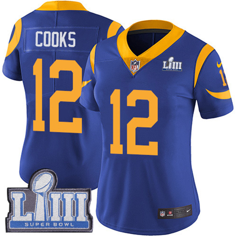  Rams 12 Brandin Cooks Royal Women 2019 Super Bowl LIII Vapor Untouchable Limited Jersey