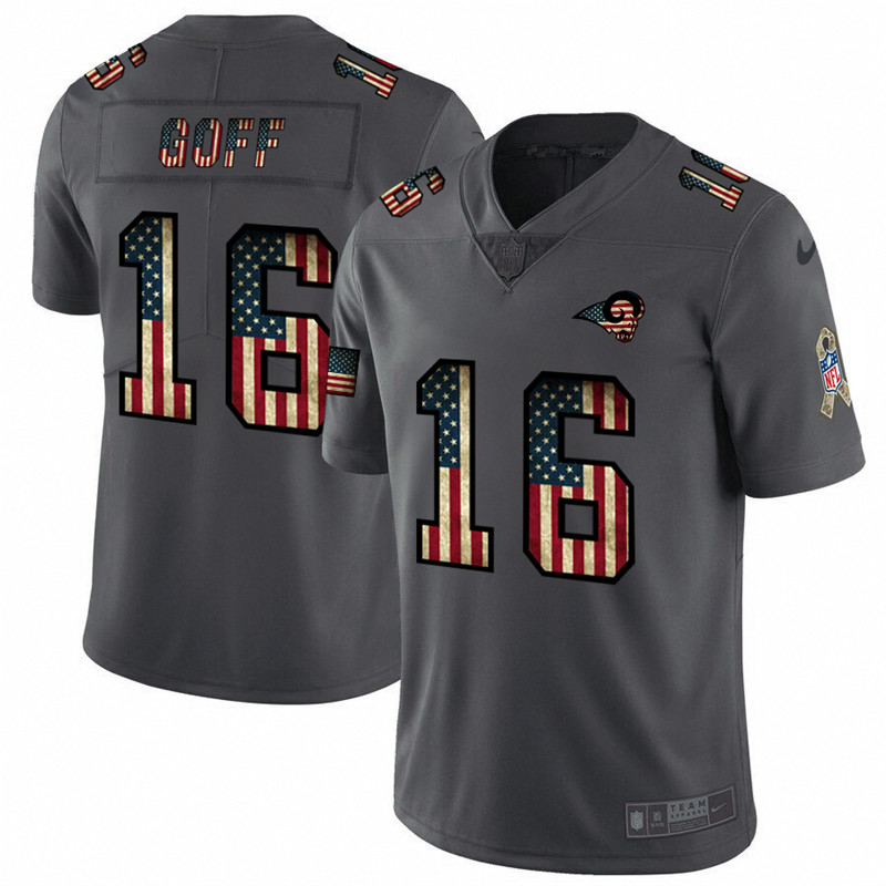 Nike Rams 16 Jared Goff 2019 Salute To Service USA Flag Fashion Limited Jersey