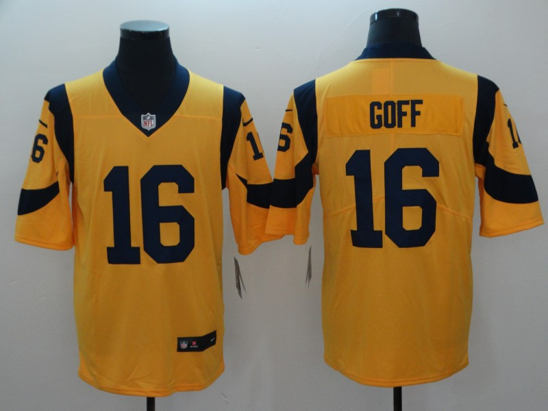  Rams 16 Jared Goff Gold Color Rush Limited Jersey