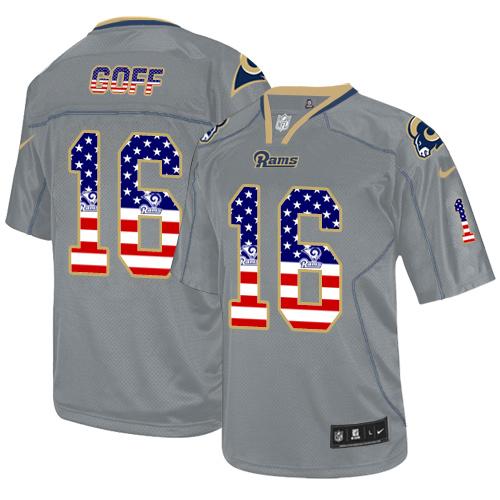  Rams 16 Jared Goff Lights Out Grey Men Stitched NFL Elite USA Flag Fashion Jersey