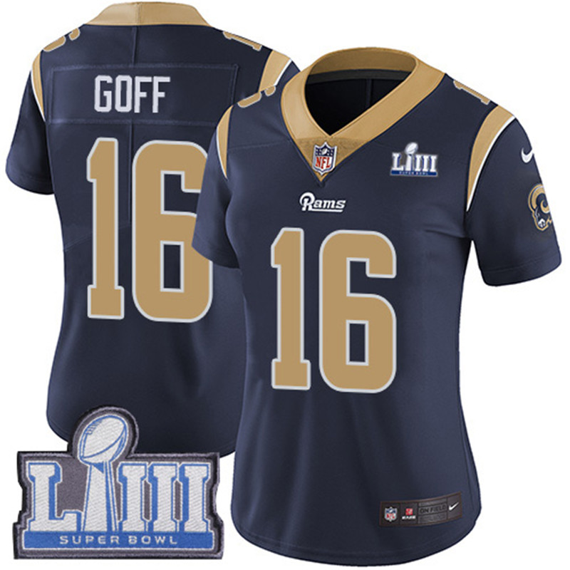  Rams 16 Jared Goff Navy Women 2019 Super Bowl LIII Vapor Untouchable Limited Jersey