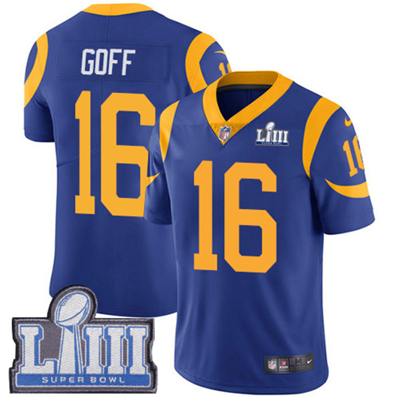  Rams 16 Jared Goff Royal 2019 Super Bowl LIII Vapor Untouchable Limited Jersey