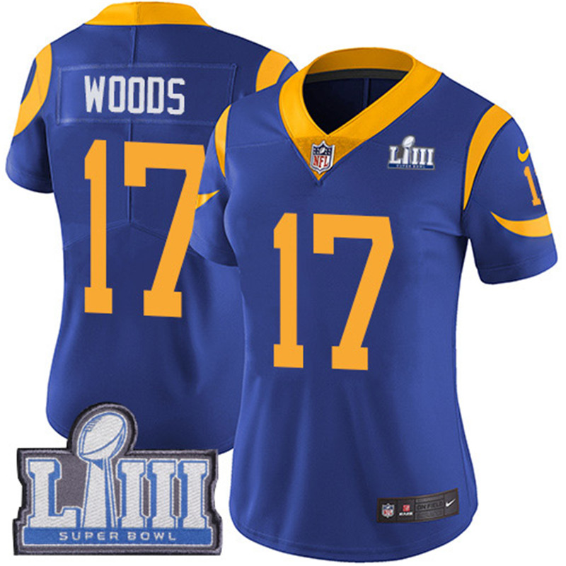  Rams 17 Robert Woods Royal Women 2019 Super Bowl LIII Vapor Untouchable Limited Jersey