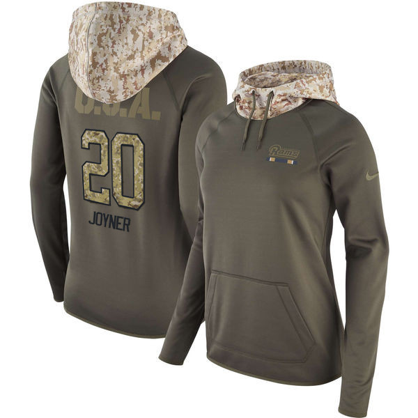  Rams 20 Lamarcus Joyner Olive Women Salute To Service Pullover Hoodie