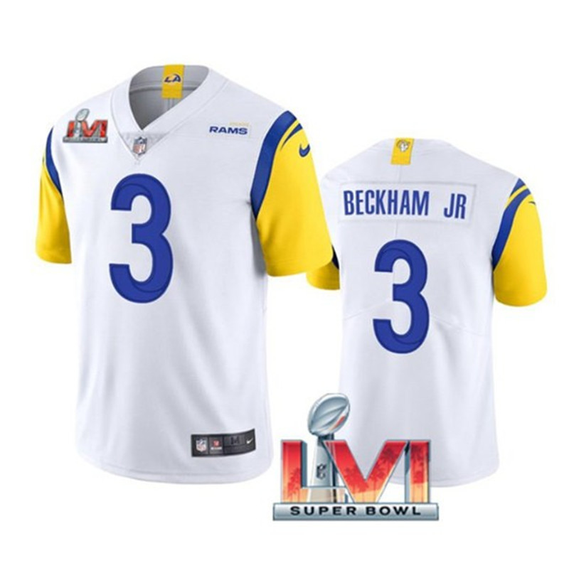 Nike Rams 3 Odell Beckham Jr. White 2022 Super Bowl LVI Vapor Limited Jersey