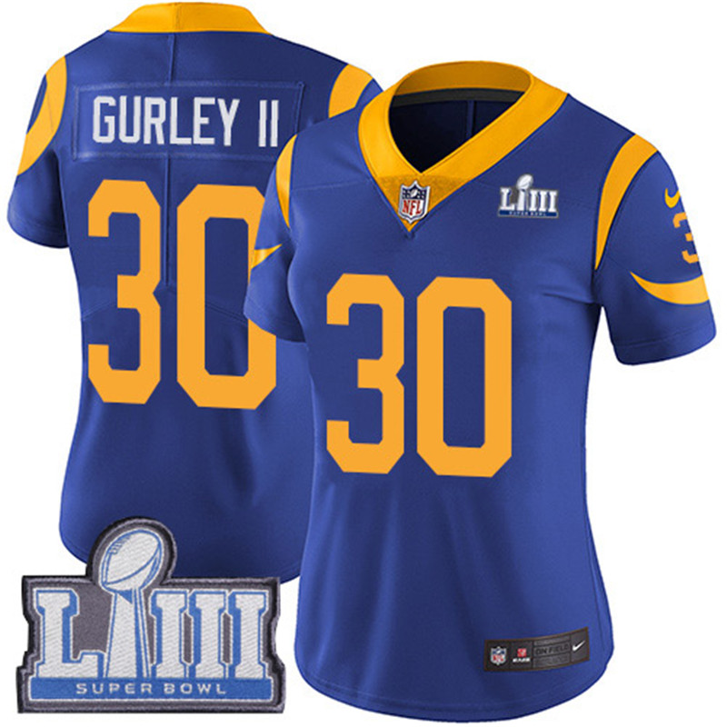  Rams 30 Todd Gurley II Royal Women 2019 Super Bowl LIII Vapor Untouchable Limited Jersey