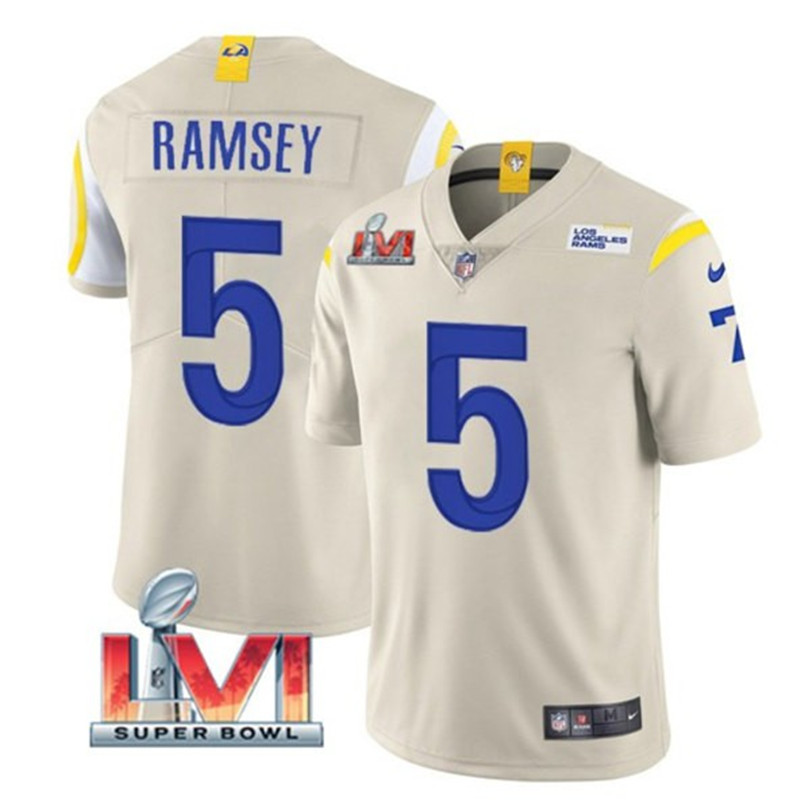 Nike Rams 5 Jalen Ramsey Bone 2022 Super Bowl LVI Vapor Limited Jersey