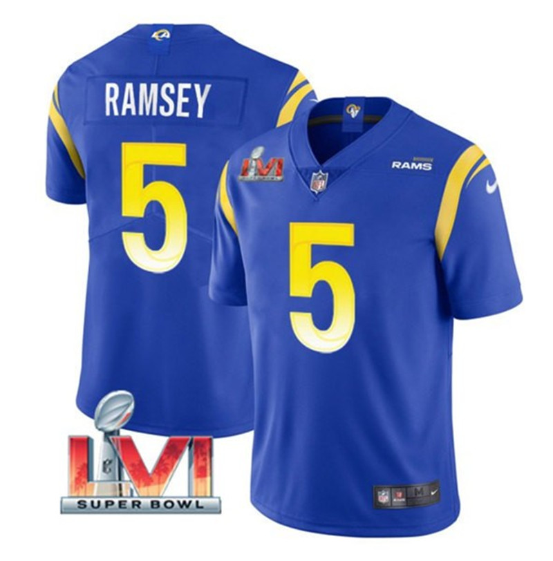 Nike Rams 5 Jalen Ramsey Royal 2022 Super Bowl LVI Vapor Limited Jersey