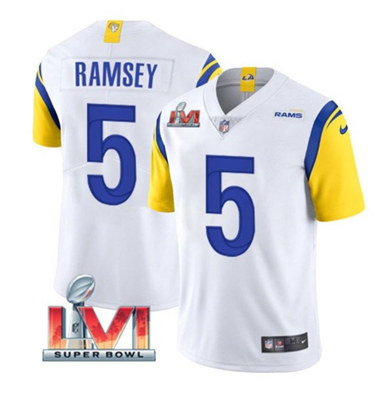 Nike Rams 5 Jalen Ramsey White 2022 Super Bowl LVI Vapor Limited Jersey