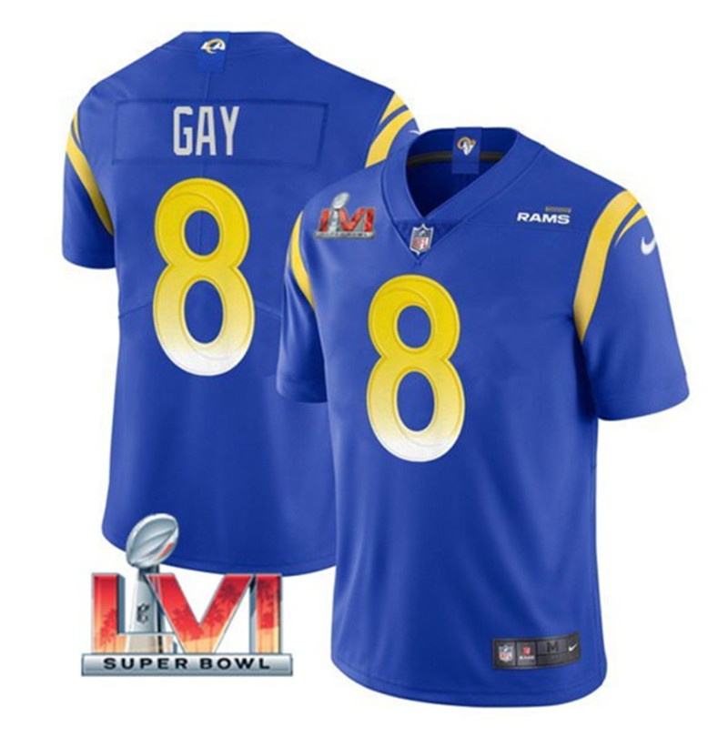 Nike Rams 8 Matt Gay Royal 2022 Super Bowl LVI Vapor Limited Jersey