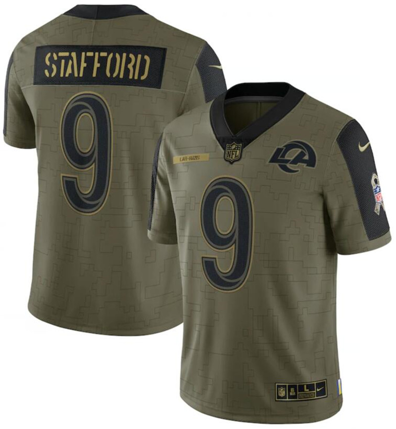 Nike Rams 9 Matthew Stafford Olive 2021 Salute To Service Limited Jersey