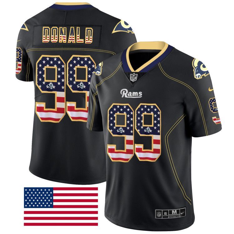  Rams 99 Aaron Donald Black USA Flag Fashion Limited Jersey