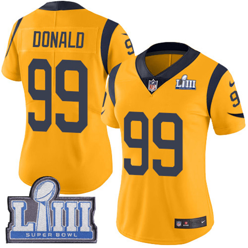  Rams 99 Aaron Donald Gold Women 2019 Super Bowl LIII Color Rush Limited Jersey