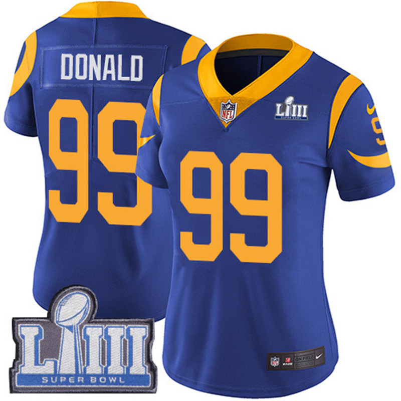  Rams 99 Aaron Donald Royal Women 2019 Super Bowl LIII Vapor Untouchable Limited Jersey