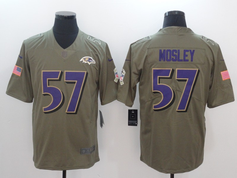  Ravens 57 C.J. Mosley Olive Salute To Service Limited Jersey