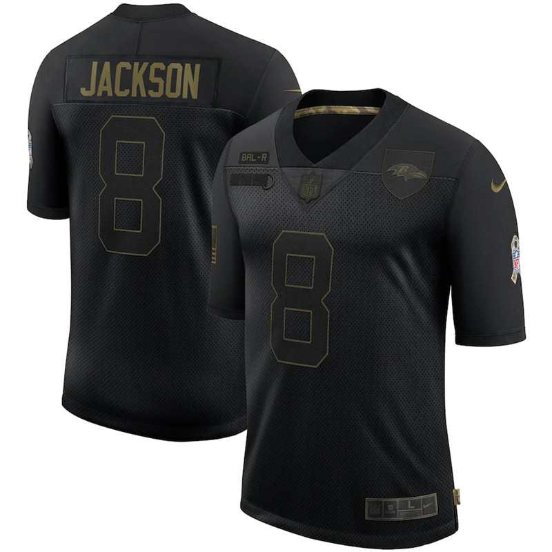 Nike Ravens 8 Lamar Jackson Black 2020 Salute To Service Limited Jersey