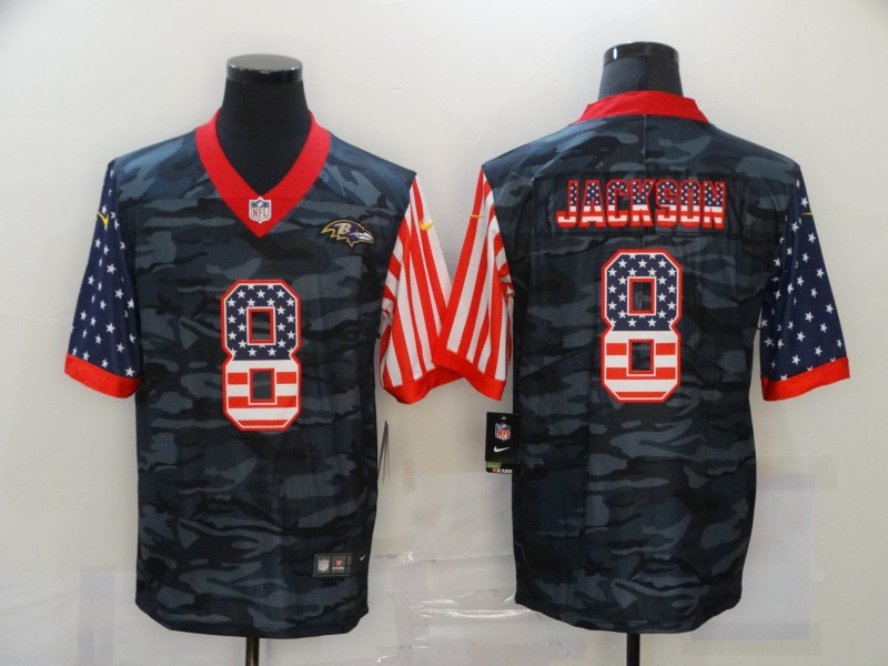 Nike Ravens 8 Lamar Jackson Black Camo USA Flag Limited Jersey