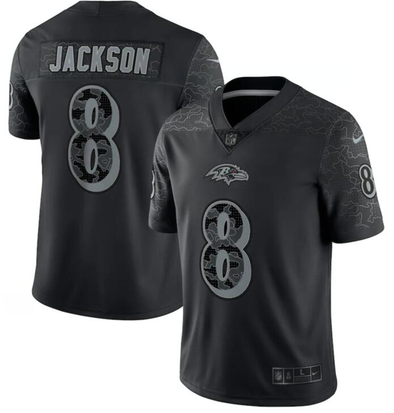 Nike Ravens 8 Lamar Jackson Black RFLCTV Limited Jersey