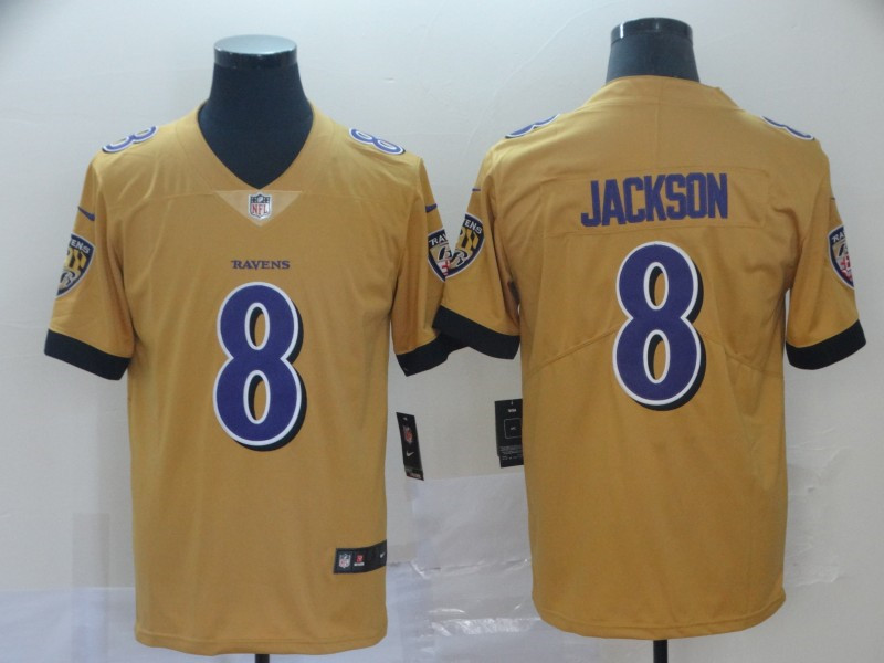 Nike Ravens 8 Lamar Jackson Gold Inverted Legend Limited Jersey