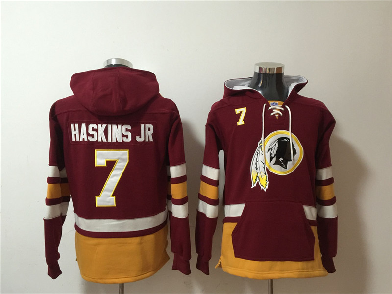 Nike Redskins 7 Dwayne Haskins Jr Burgundy All Stitched Hooded Sweatshirt