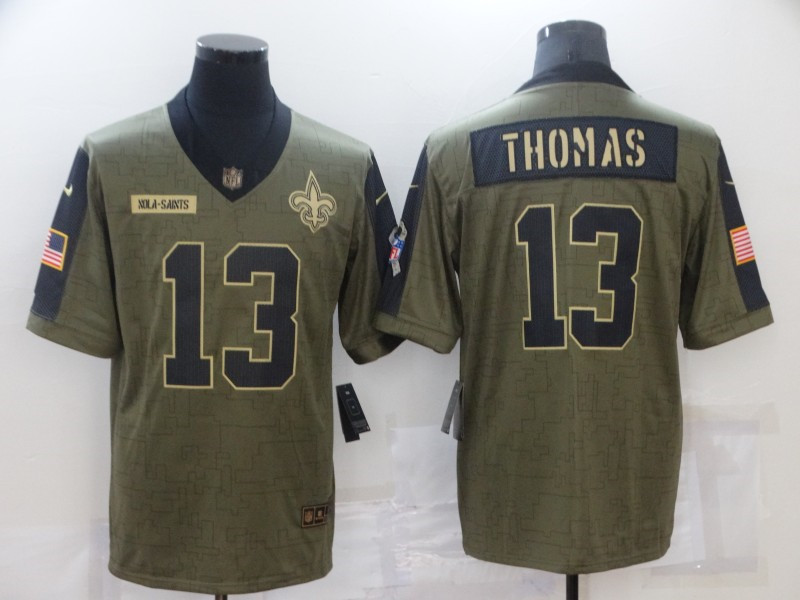 Nike Saints 13 Michael Thomas Olive 2021 Salute To Service Limited Jersey