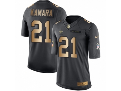  Saints 21 Alvin Kamara Black Men Stitched NFL Limited Gold Salute To Service Jersey