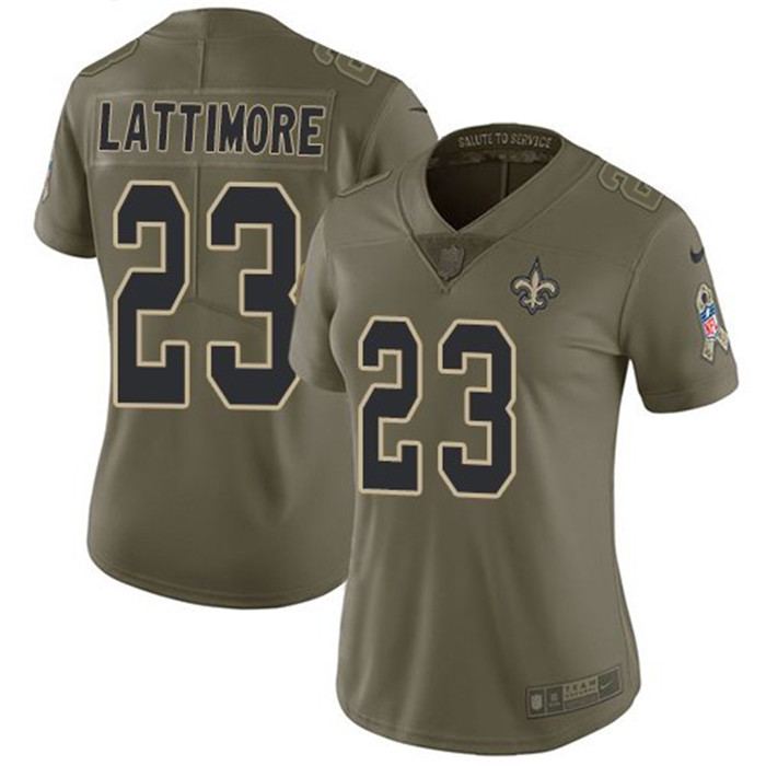  Saints 23 Marshon Lattimore Olive Women Salute To Service Limited Jersey