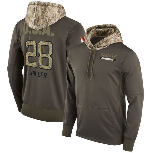  Saints 28 C.J. Spiller Olive Salute To Service Pullover Hoodie