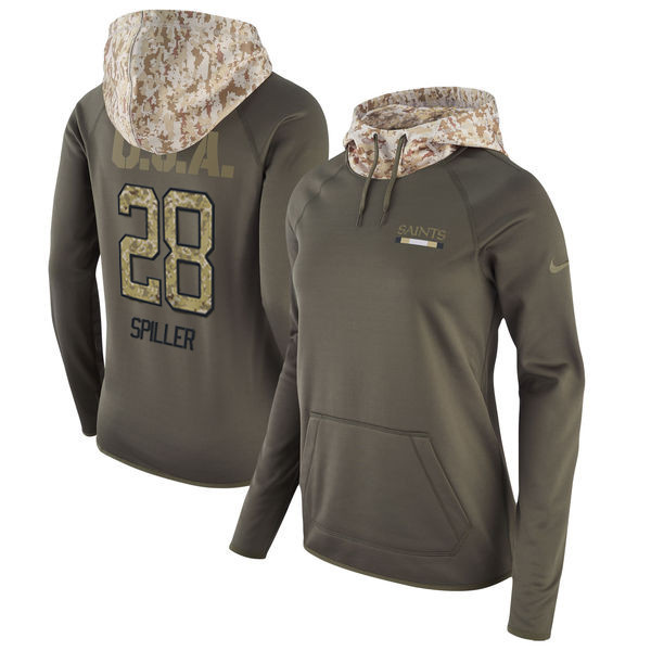  Saints 28 C.J. Spiller Olive Women Salute To Service Pullover Hoodie