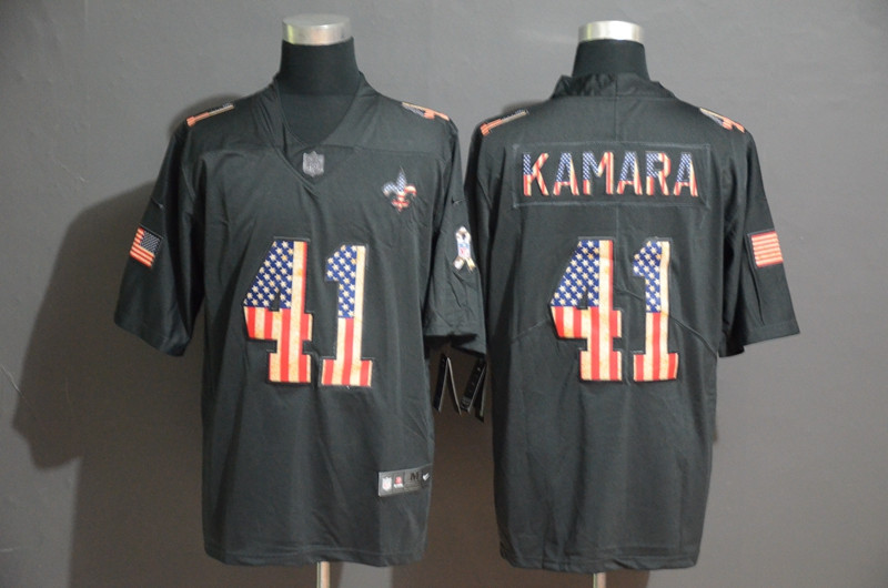 Nike Saints 41 Alvin Kamara 2019 Black Salute To Service USA Flag Fashion Limited Jersey