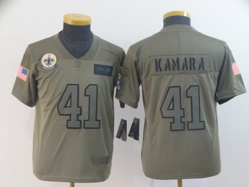 Nike Saints 41 Alvin Kamara 2019 Olive Youth Salute To Service Limited Jersey