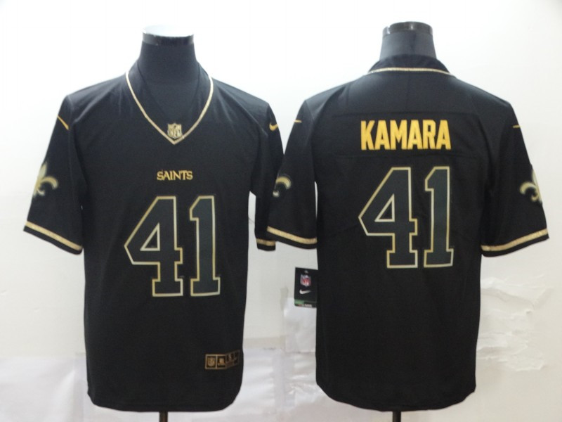 Nike Saints 41 Alvin Kamara Black Gold Throwback Vapor Untouchable Limited Jersey